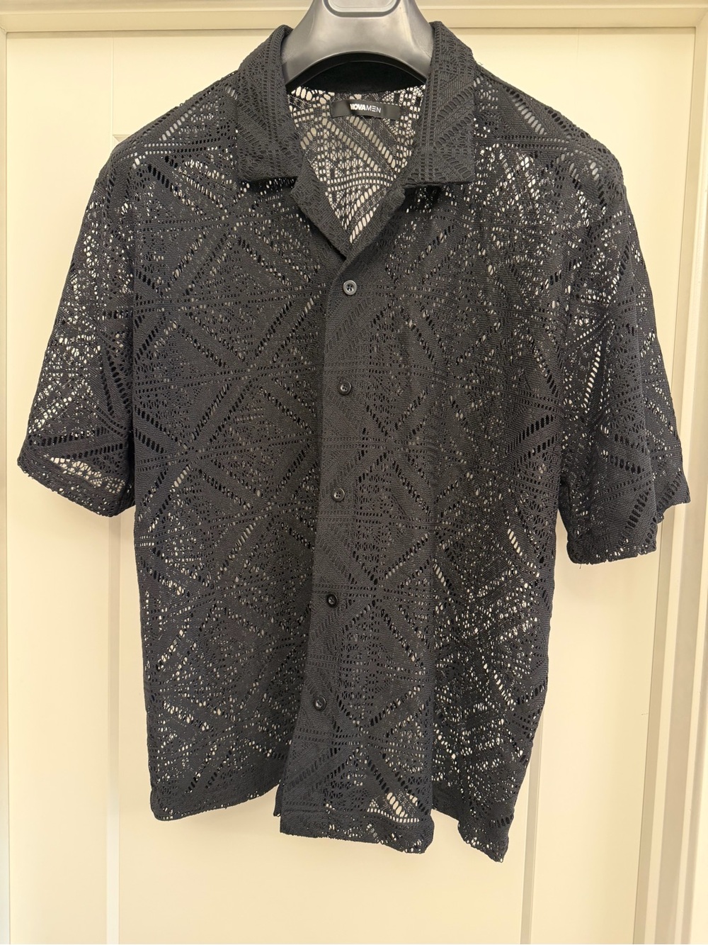 Black open knit Button Up